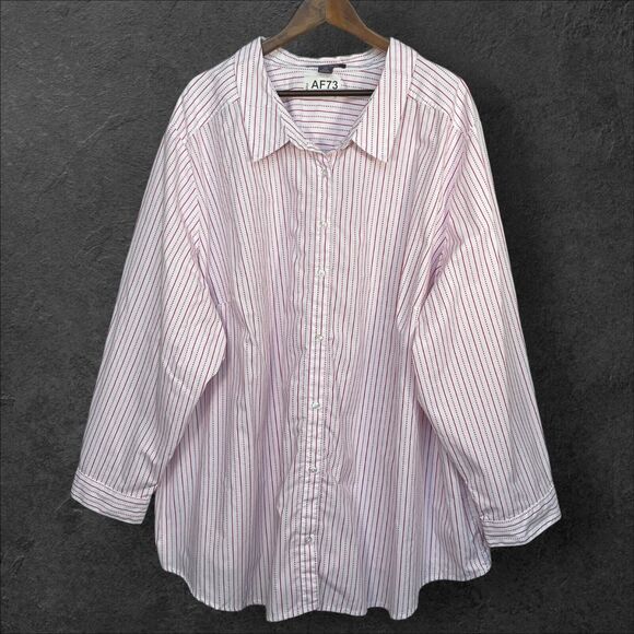 Roamans Button Up Top Women Size 38W Red/White‎ Striped Collared Long Sleeve - Picture 1 of 14